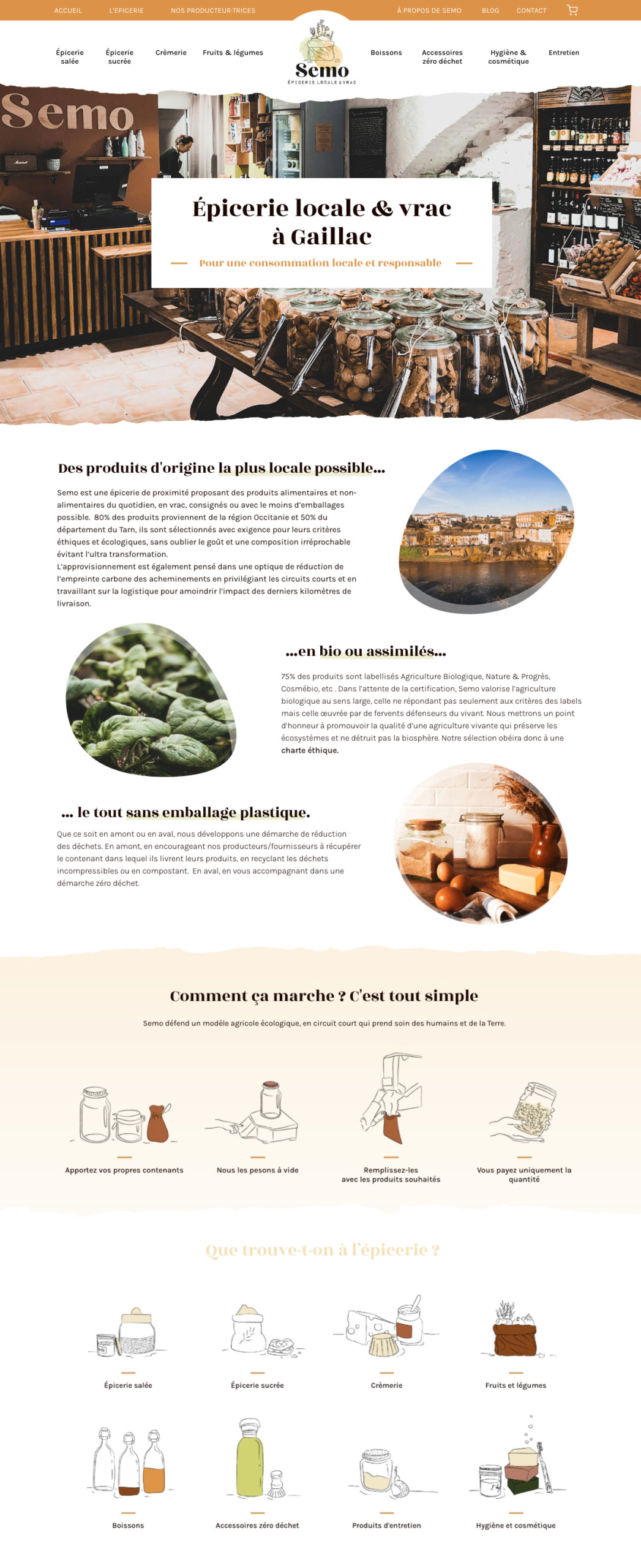 page accueil site internet epicerie vrac semo