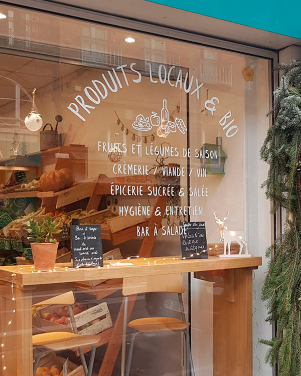 adhesif vitrine epicerie locale les cueilleuses toulouse