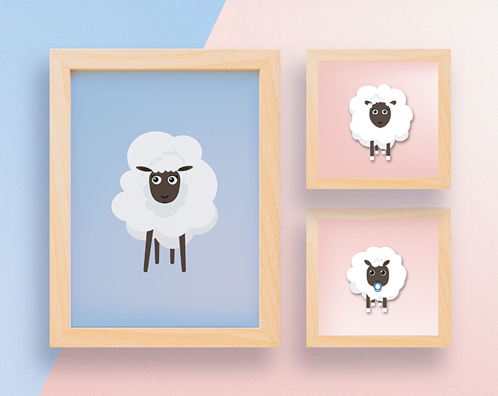 création illustrations famille de moutons