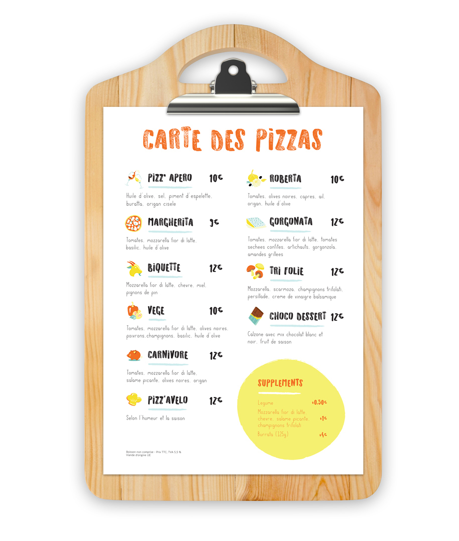 création menu print pizzas artisanales