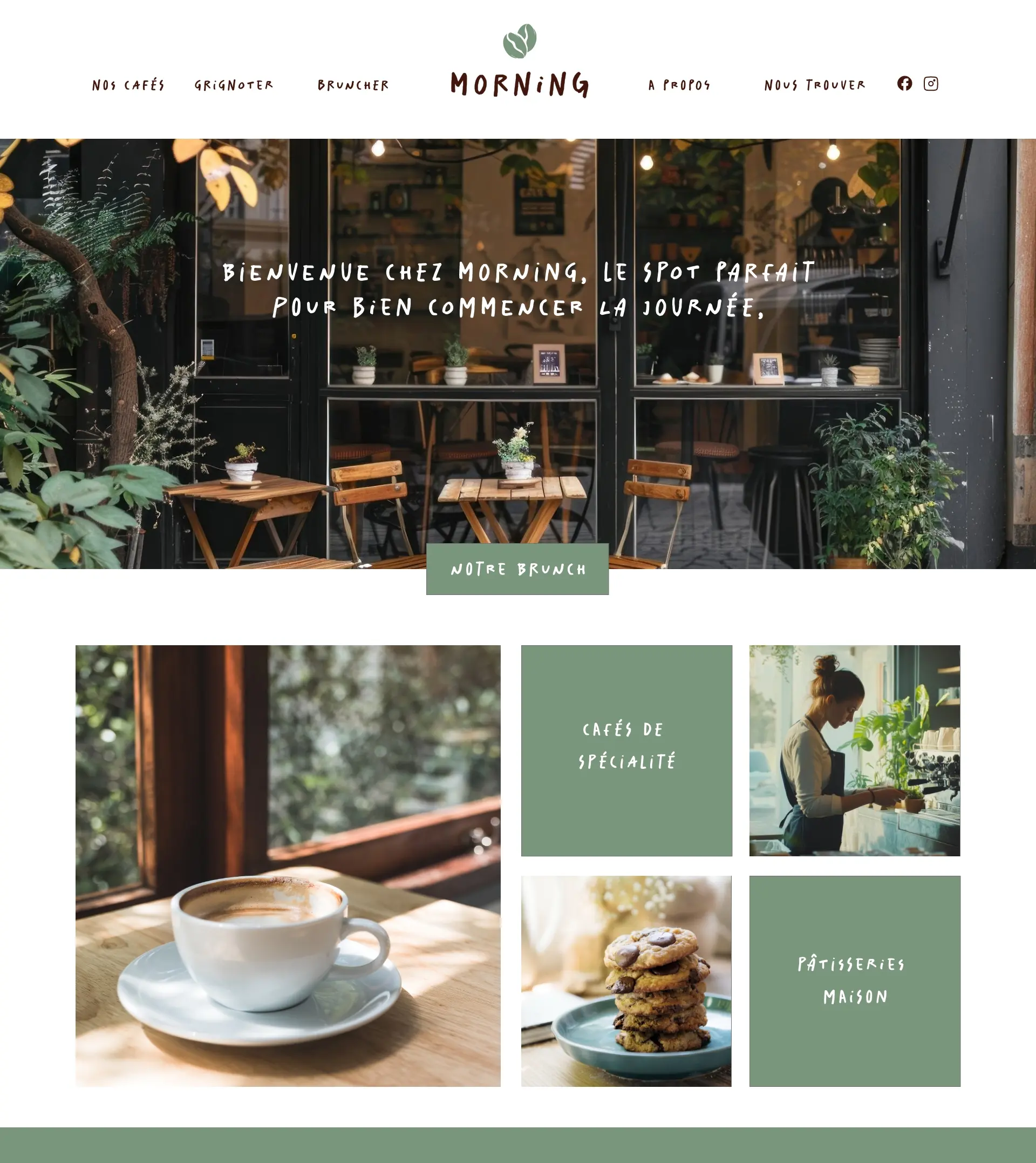 Modèle de site pour Pour les coffee shops, cafés de spécialité, torréfacteurs et lieux de brunch.