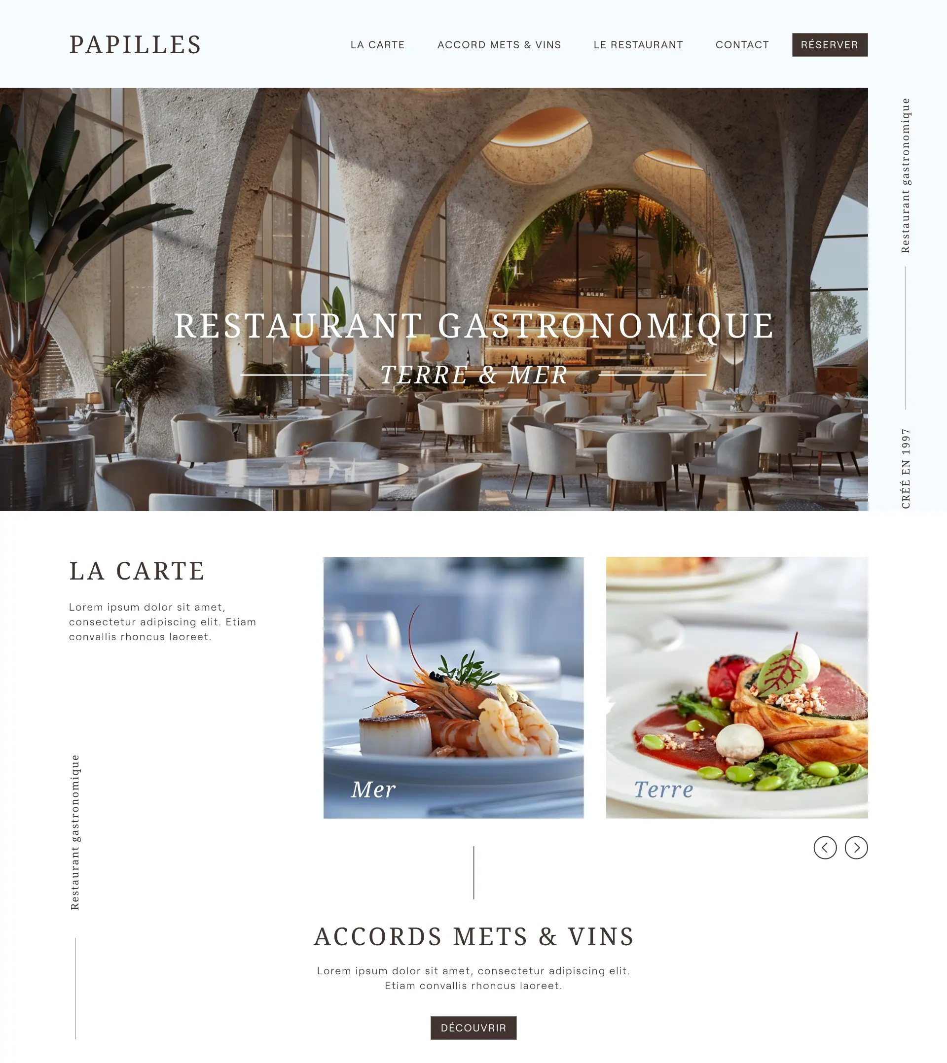 modèle de site pour restaurants bistronomiques, gastronomiques et établissements de chef.