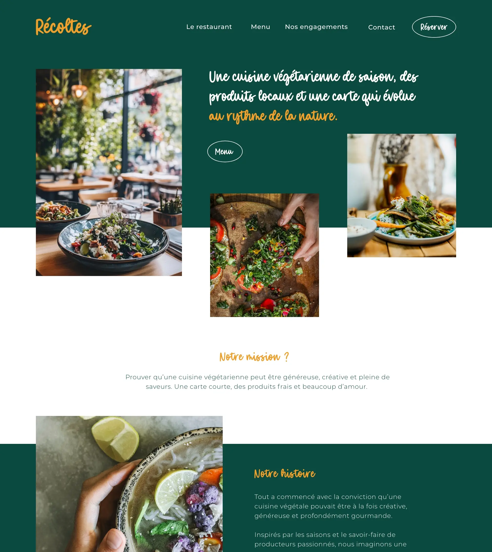 Modèle de site pour Pour les restaurants végétariens, vegan ou concepts engagés.