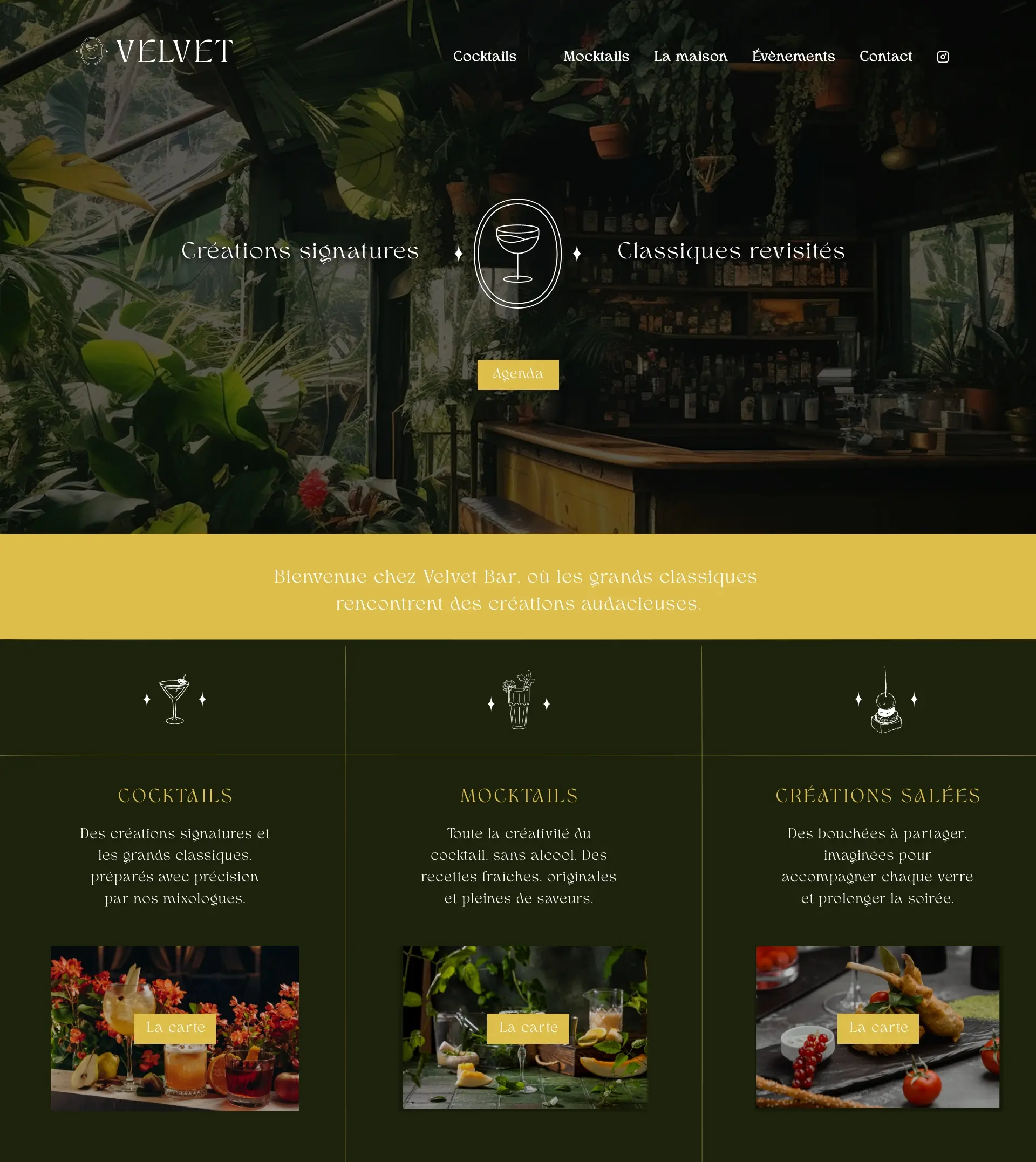 Modele de site pour Pour les bars à cocktails, speakeasies, bars lounge et établissements de mixologie.